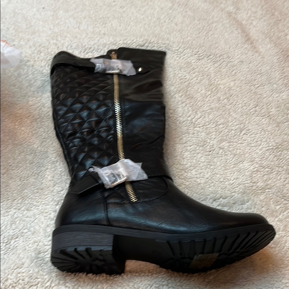 Quilted Black Knee-High Boots